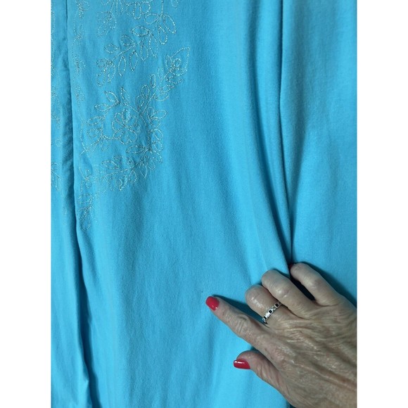 J EEVAN Life Wear Women’s SZ XL Turquoise Metallic Floral Embroidered Long Robe - Picture 12 of 13
